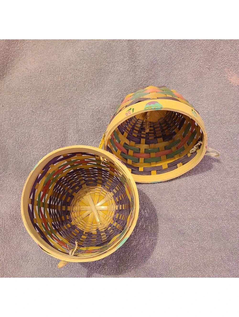 Vintage Woven Wicker Easter Egg Pastel Hand Painted